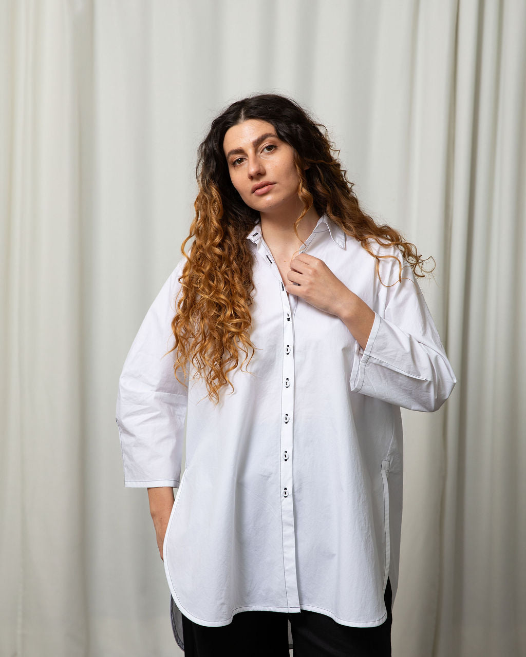 Monet White Cotton Oversized Shirt