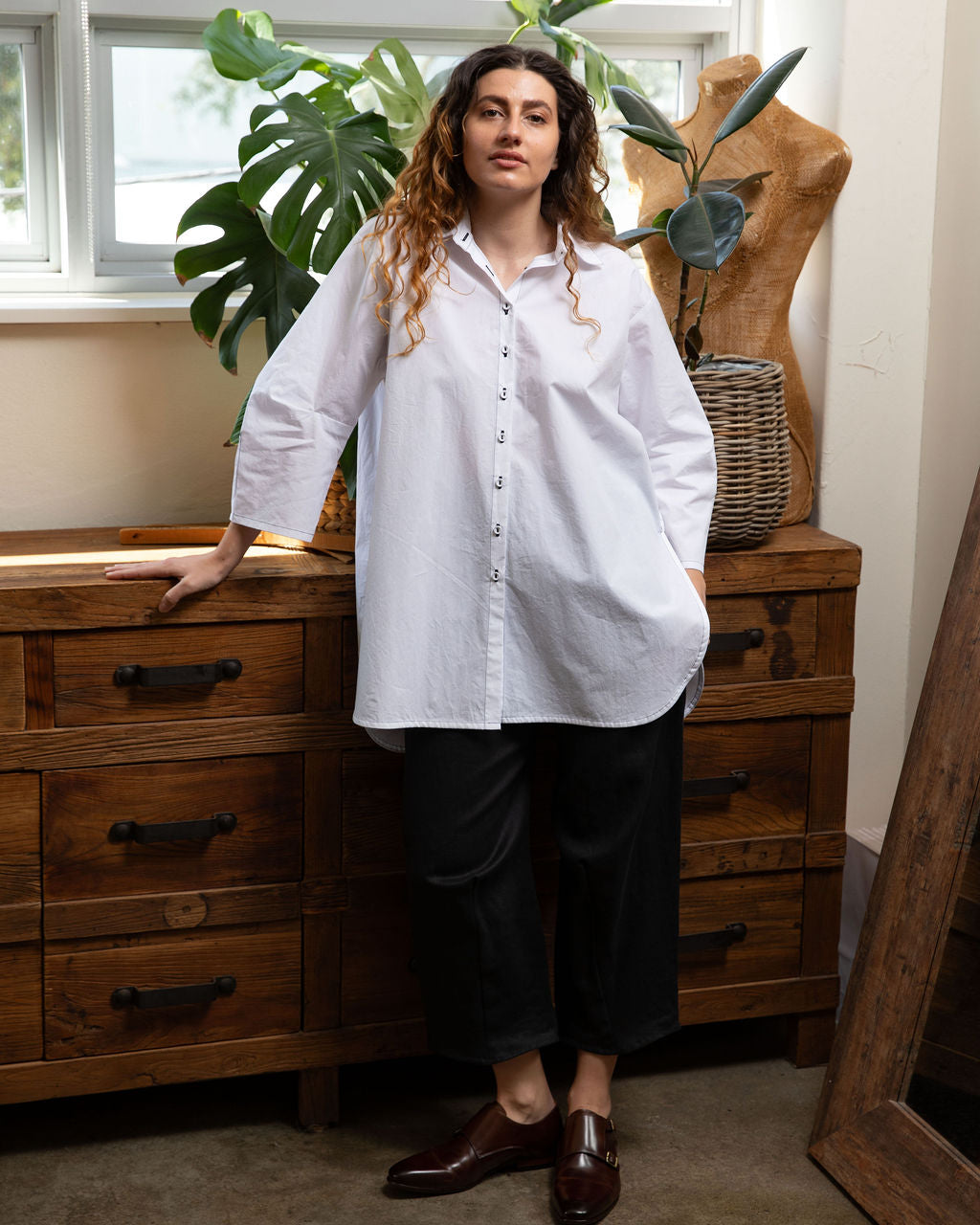 Monet White Cotton Oversized Shirt