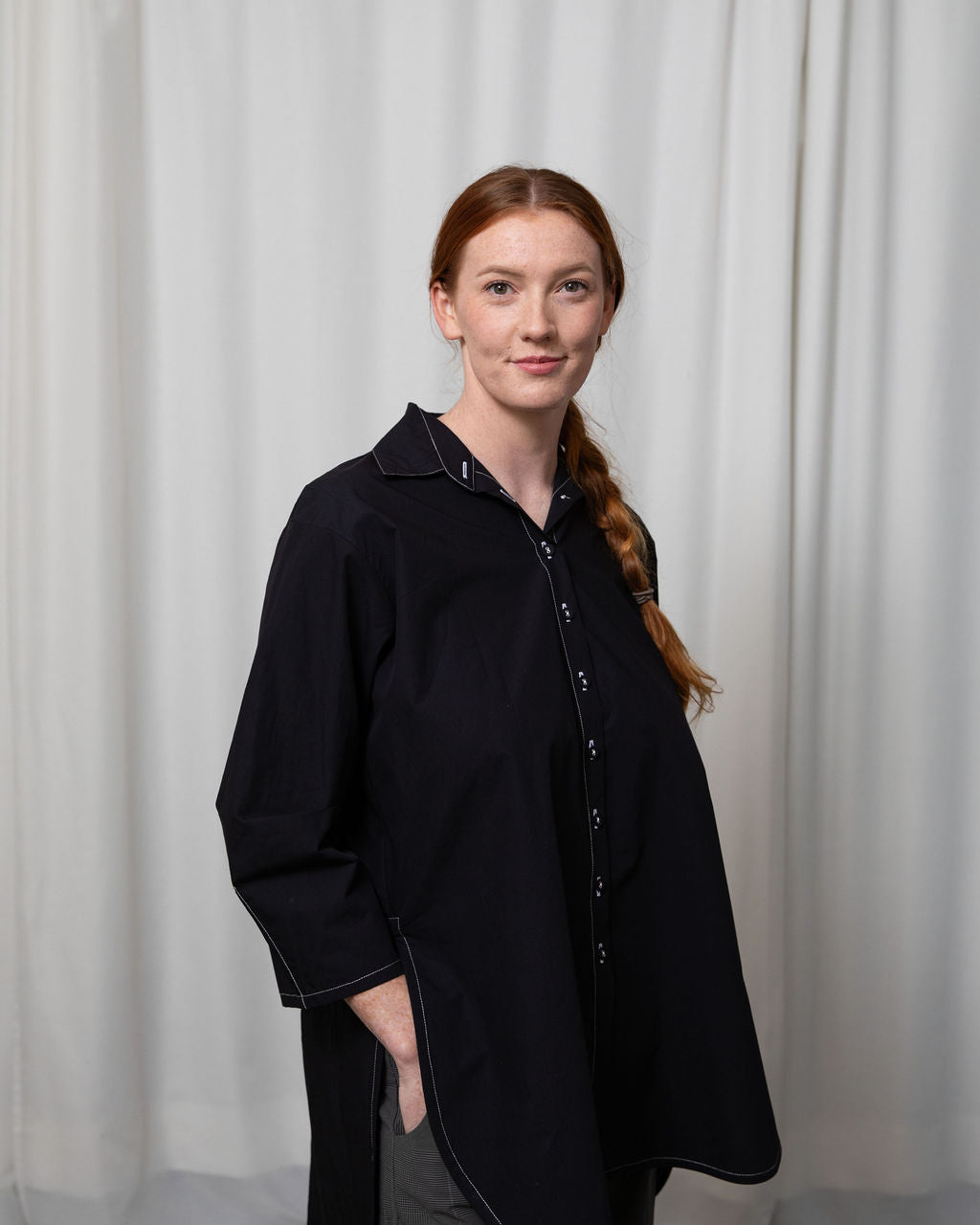 Monet Black Cotton Oversized Shirt
