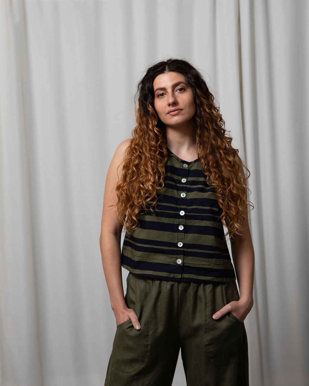 Ria Water Colour Stripe Cotton Vest