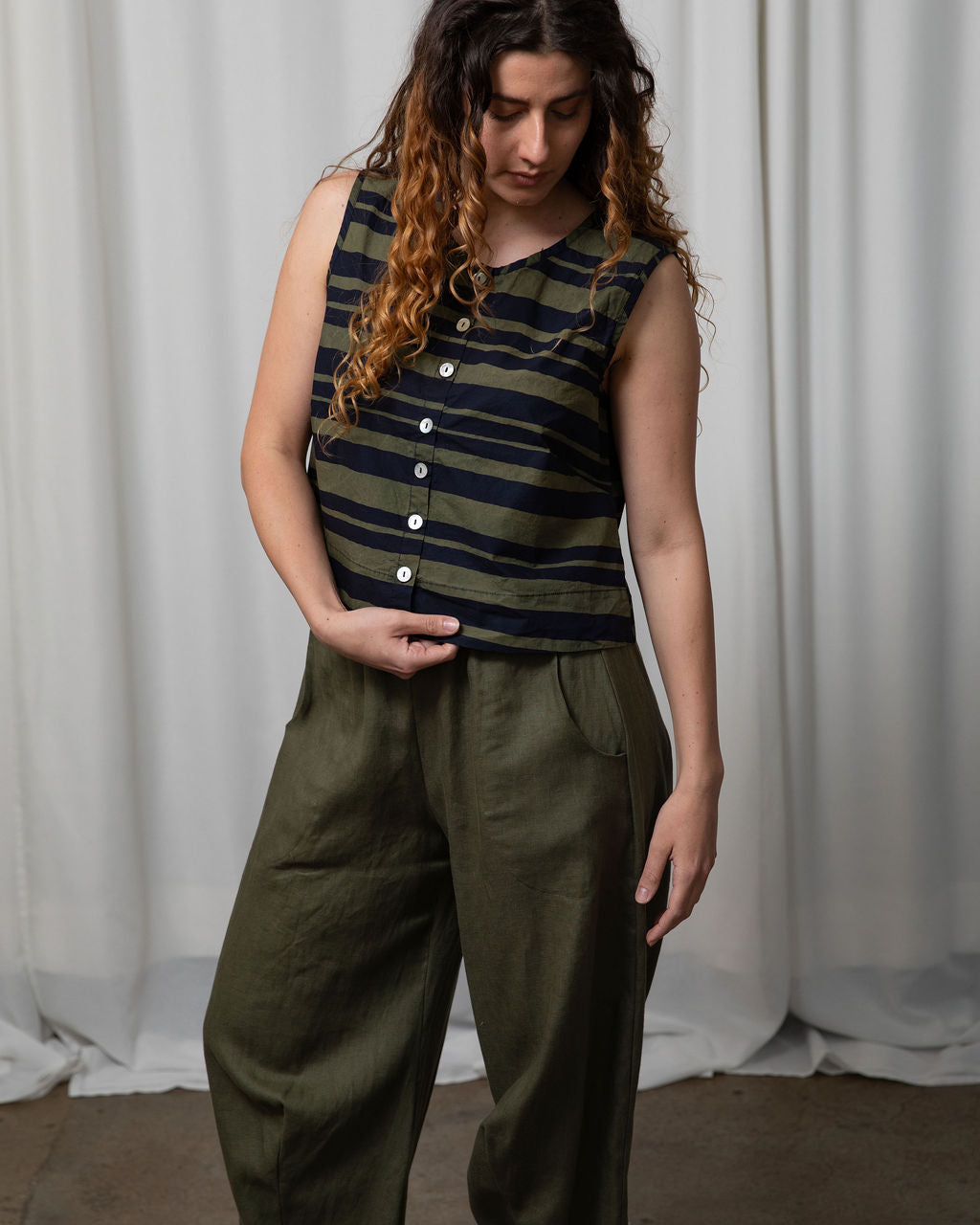 Ria Water Colour Stripe Cotton Vest