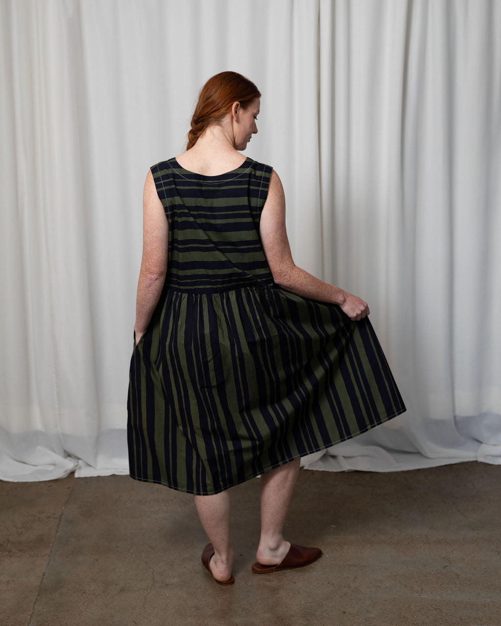 Elloise Dress — Watercolour Green Stripe Cotton