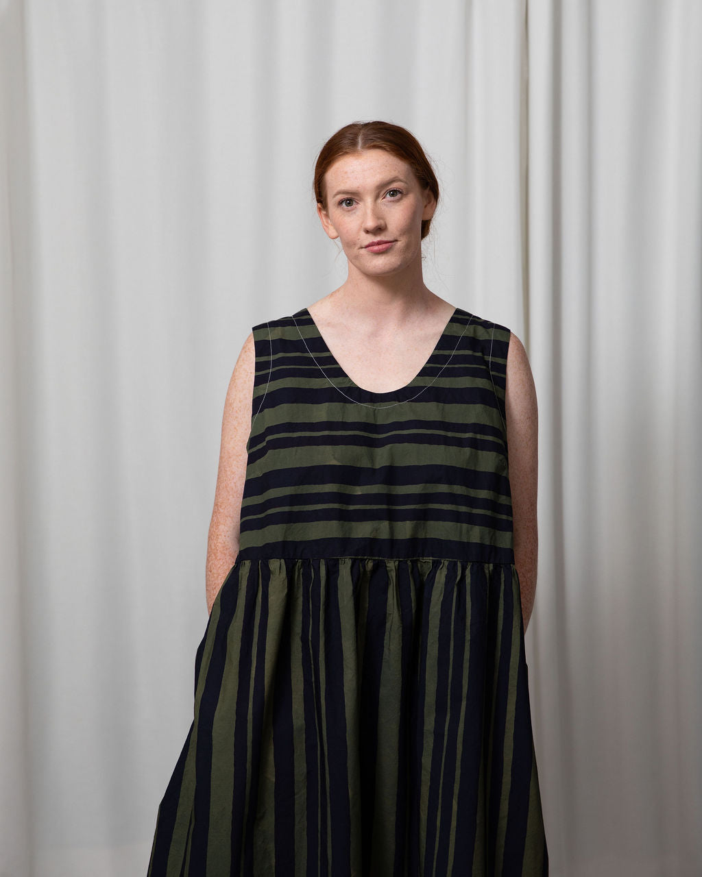 Elloise Dress — Watercolour Green Stripe Cotton