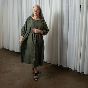 Layla Khaki Organic Cotton Dress