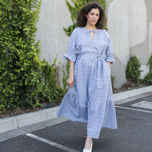 Odette Check Linen/Cotton Maxi Dress