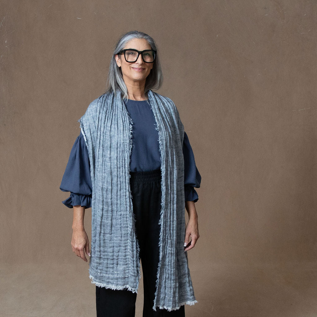 Hand Embroidered Double Gauze Linen Scarf
