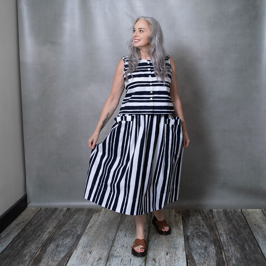 Ria Navy Stripe Cotton Vest - M/L