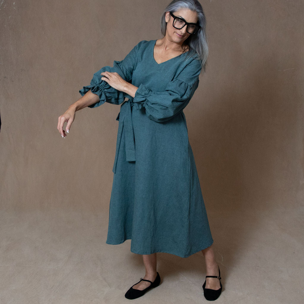 Sophia Teal Dobby Weave Dress