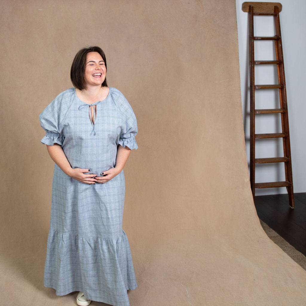 Odette Check Linen/Cotton Maxi Dress