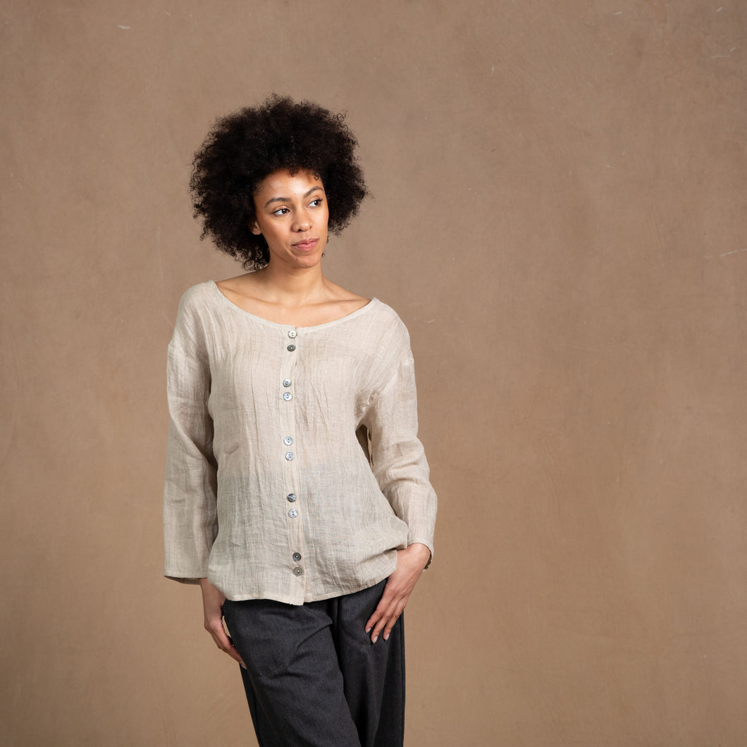 Desiree Natural Linen Gauze Blouse