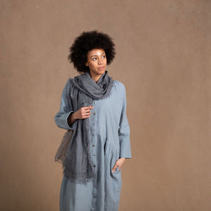 Hand Embroidered Linen Scarf - Dark Grey