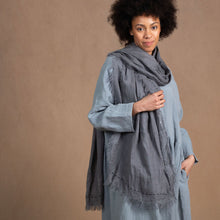 Hand Embroidered Linen Scarf - Dark Grey