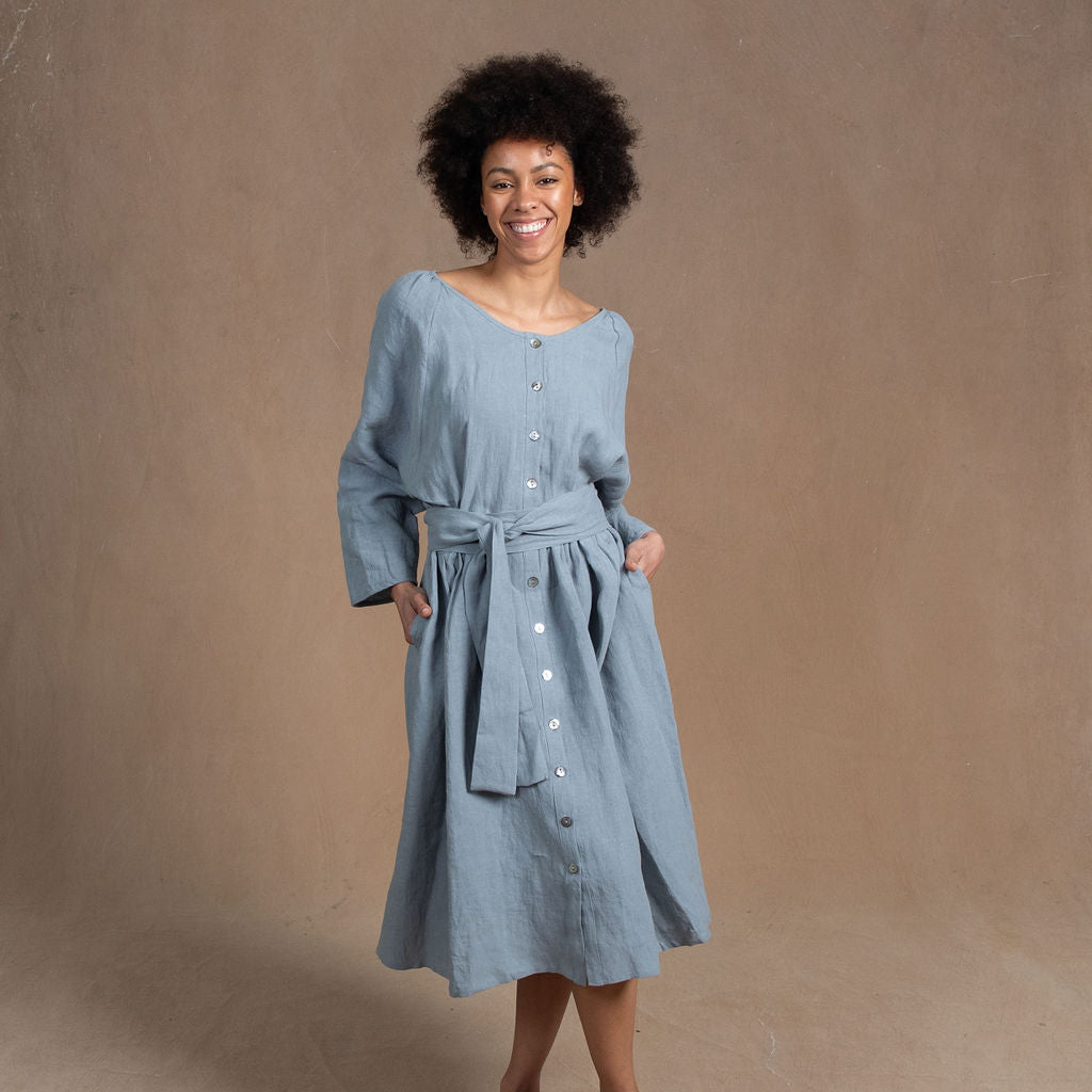 Dahlia Dove Grey Linen Coat Dress