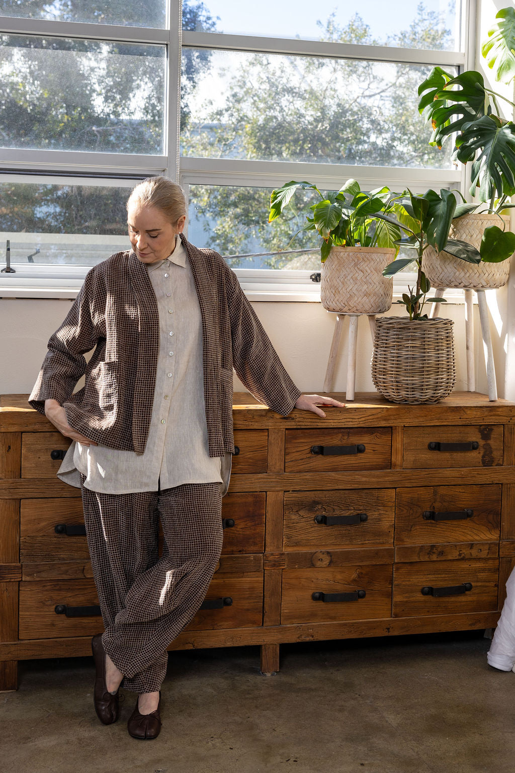 Tokyo Espresso Check Linen Pant