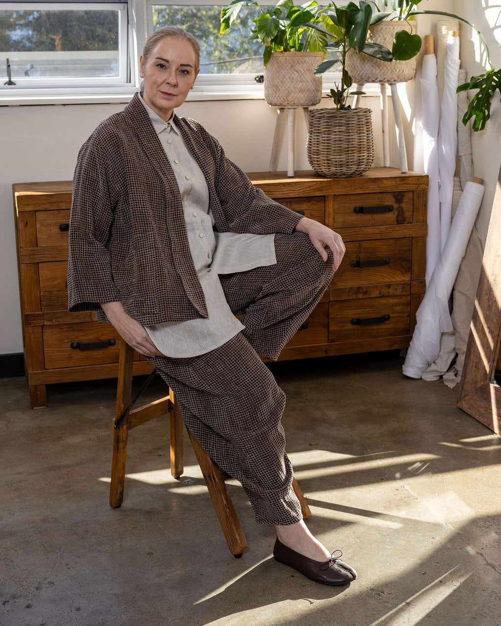 Tokyo Espresso Check Linen Pant