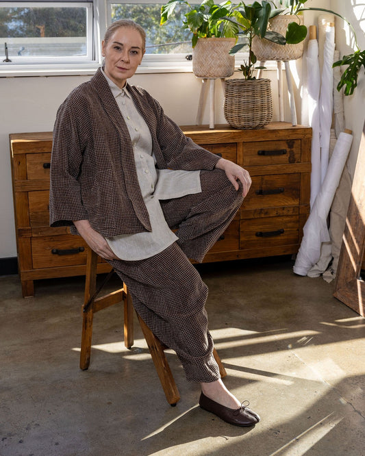 Tokyo Espresso Check Linen Pant