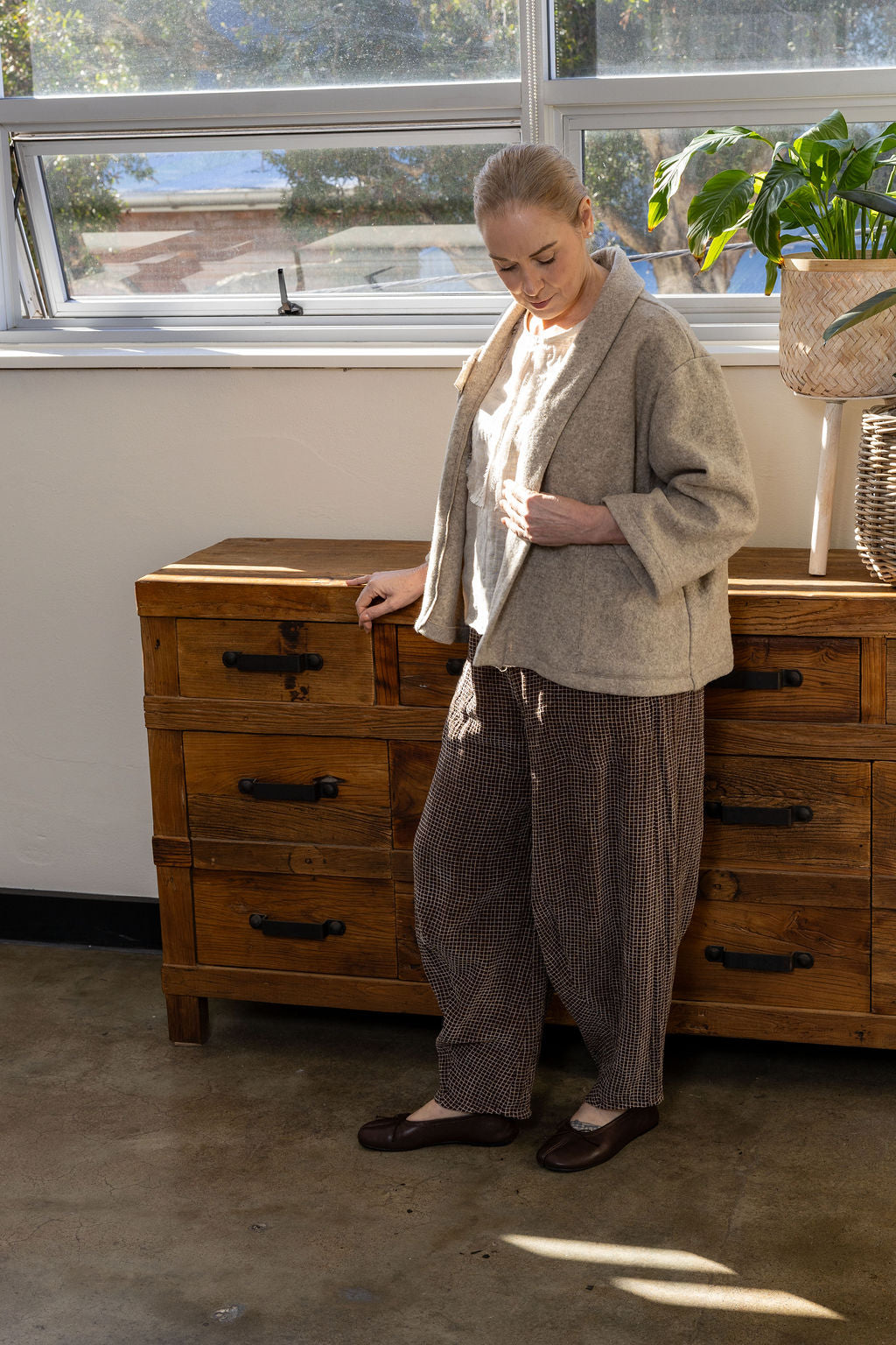 Tokyo Espresso Check Linen Pant