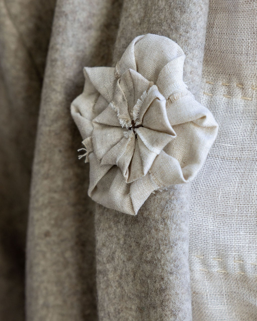 Fabric Flower Brooch - Natural Linen