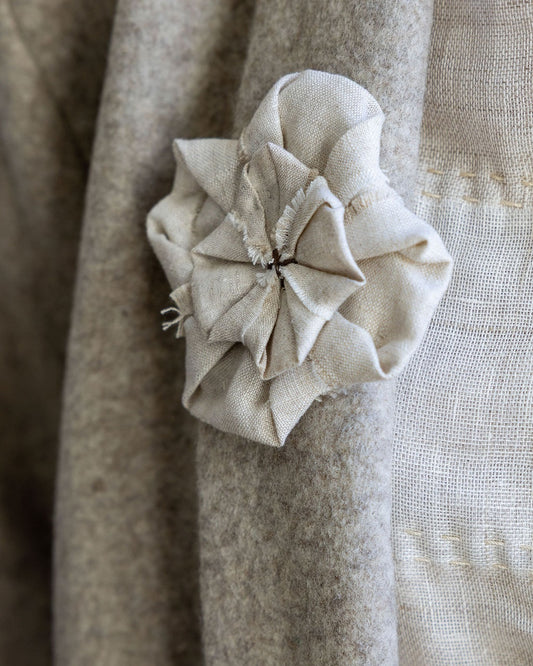 Fabric Flower Brooch - Natural Linen