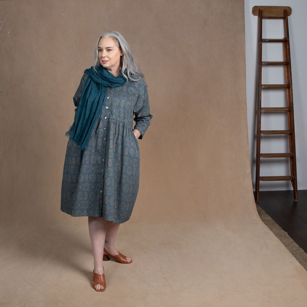 Dahlia Paisley Print Cotton Coat Dress
