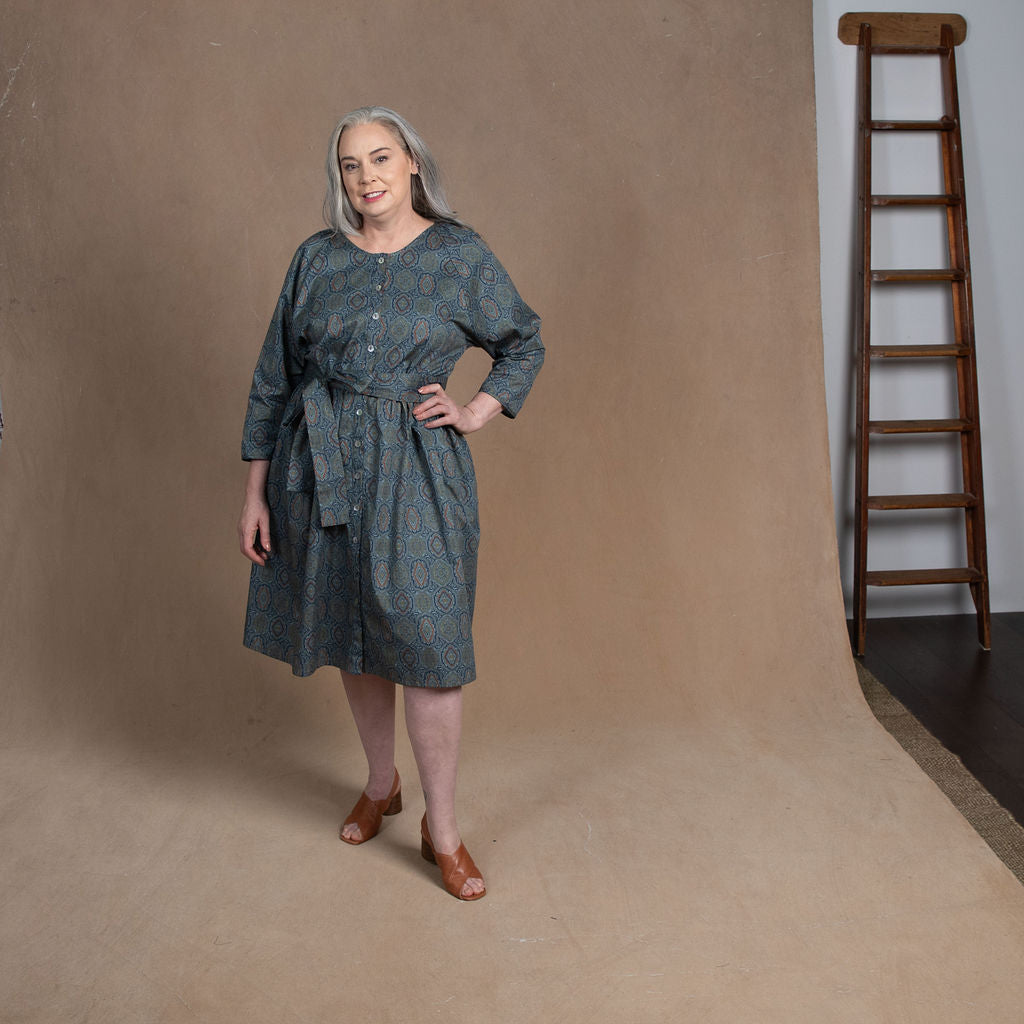 Dahlia Paisley Print Cotton Coat Dress