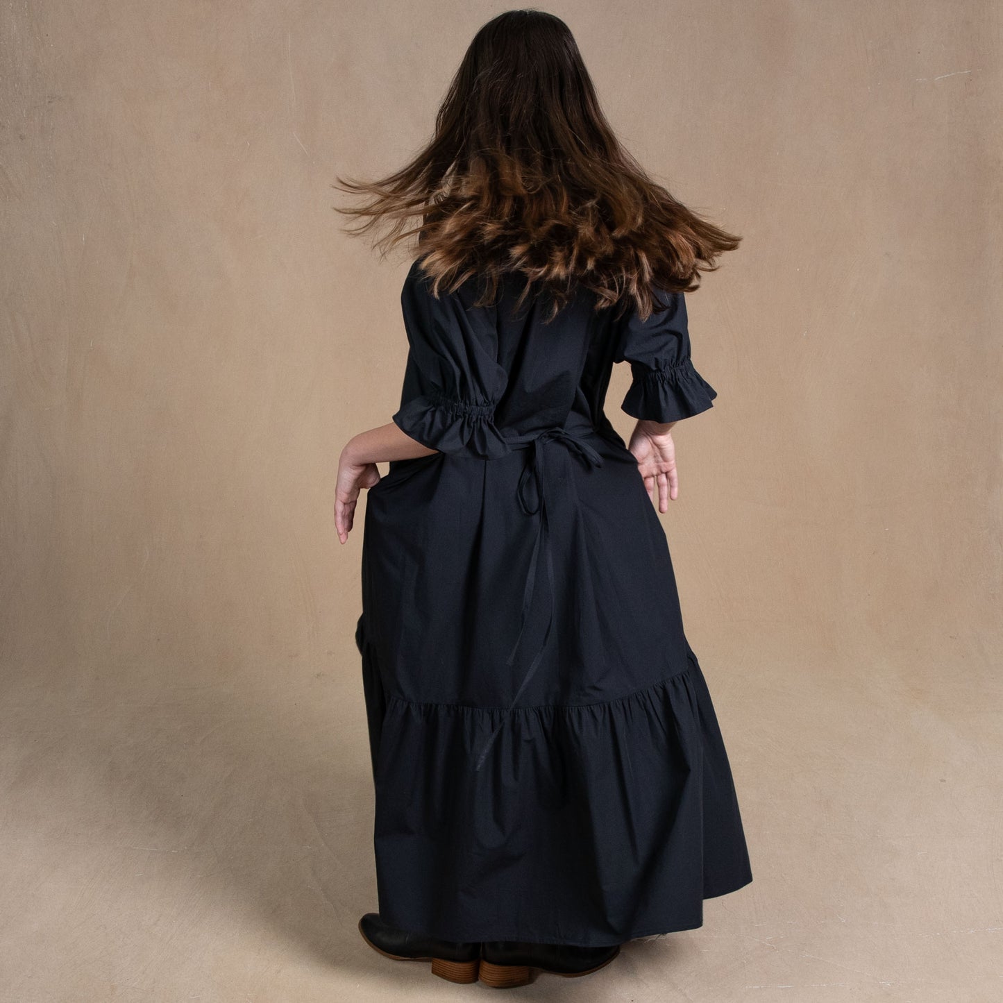 Odette Black Cotton Maxi Dress