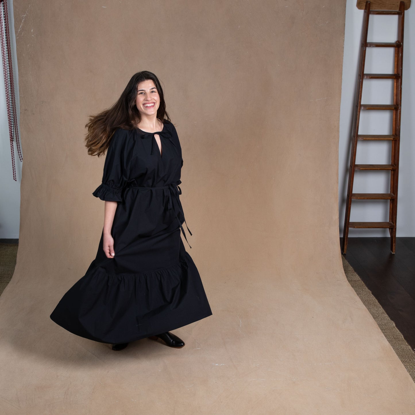 Odette Black Cotton Maxi Dress