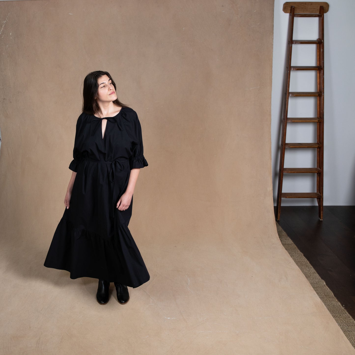 Odette Black Cotton Maxi Dress