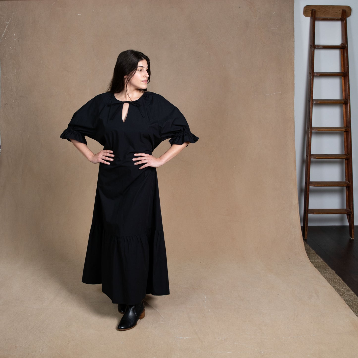 Odette Black Cotton Maxi Dress