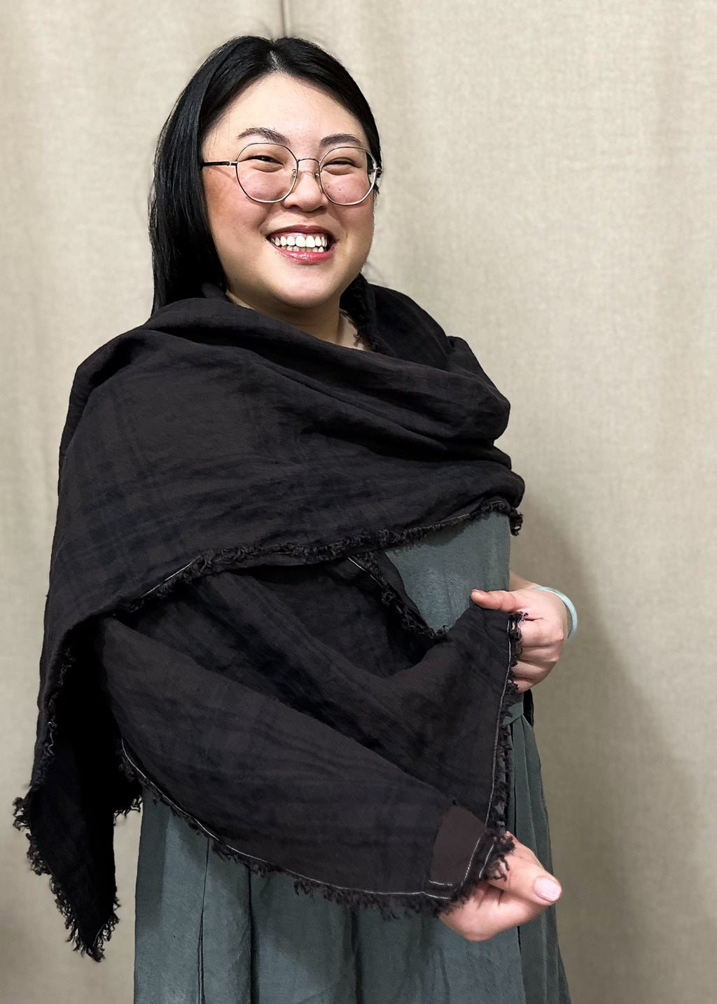 Espresso Linen Scarf — Hand-Frayed & Artisan Dyed