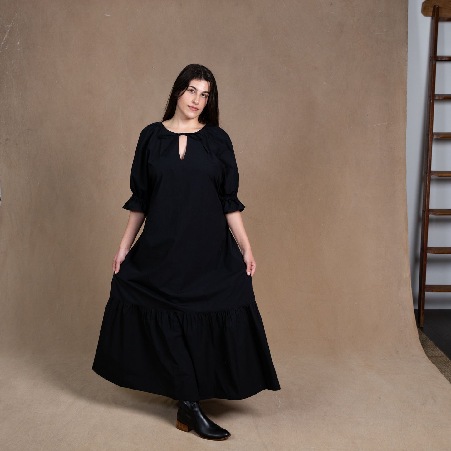 Odette Black Cotton Maxi Dress