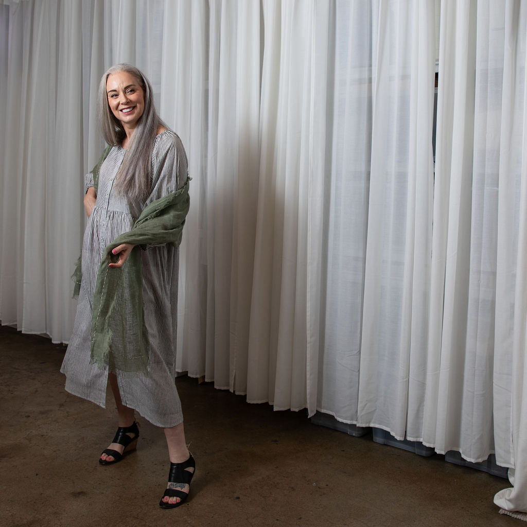 Hand Embroidered khaki Gauze Linen Scarf