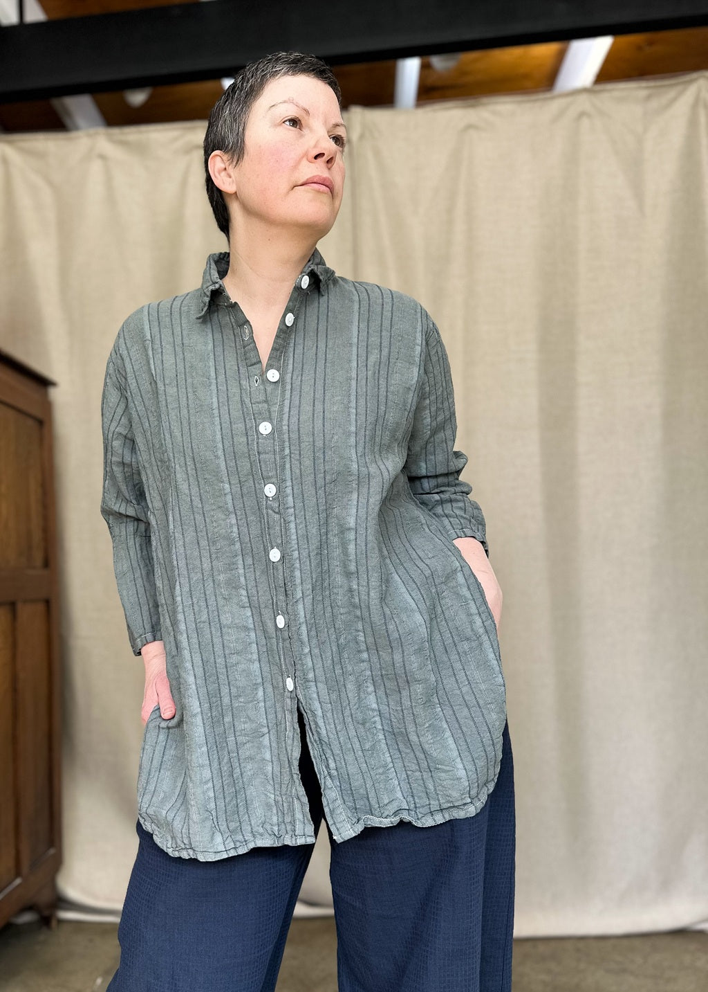 Monet Oversized Shirt – Metal Stripe