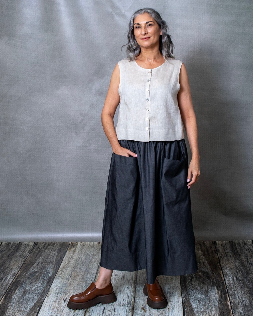 Dessa Charcoal Cotton Denim Skirt