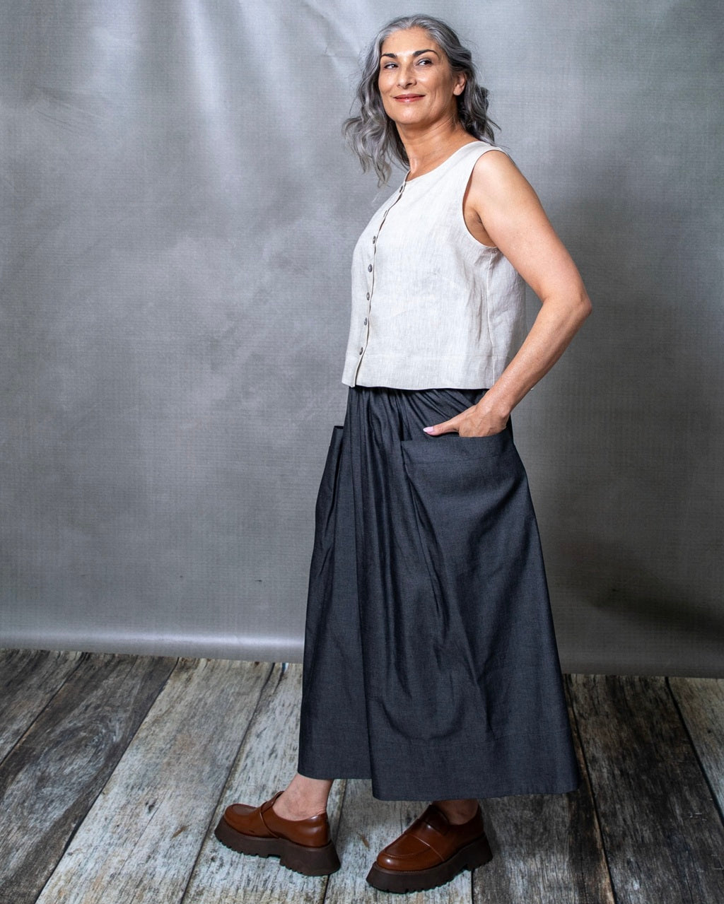 Dessa Charcoal Cotton Denim Skirt