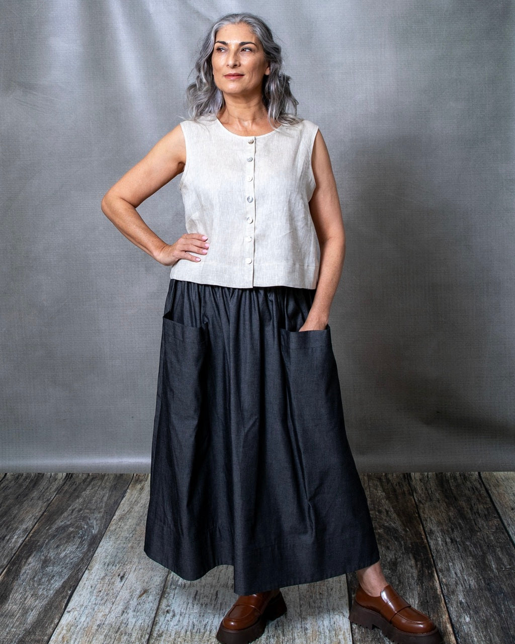 Dessa Charcoal Cotton Denim Skirt