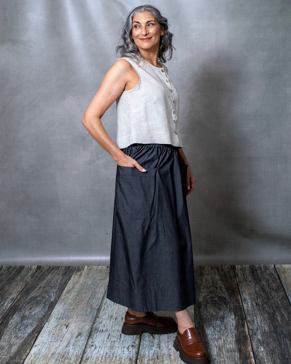 Dessa Charcoal Cotton Denim Skirt