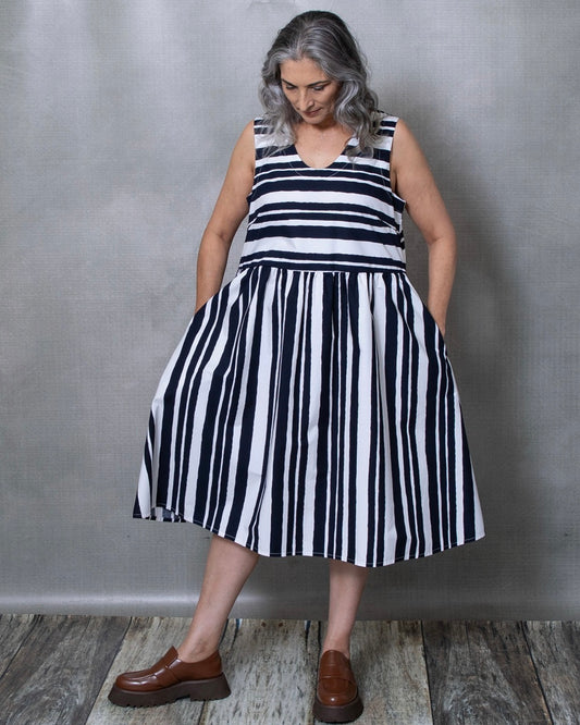 Elloise Navy Stripe Cotton Dress – Size M/L