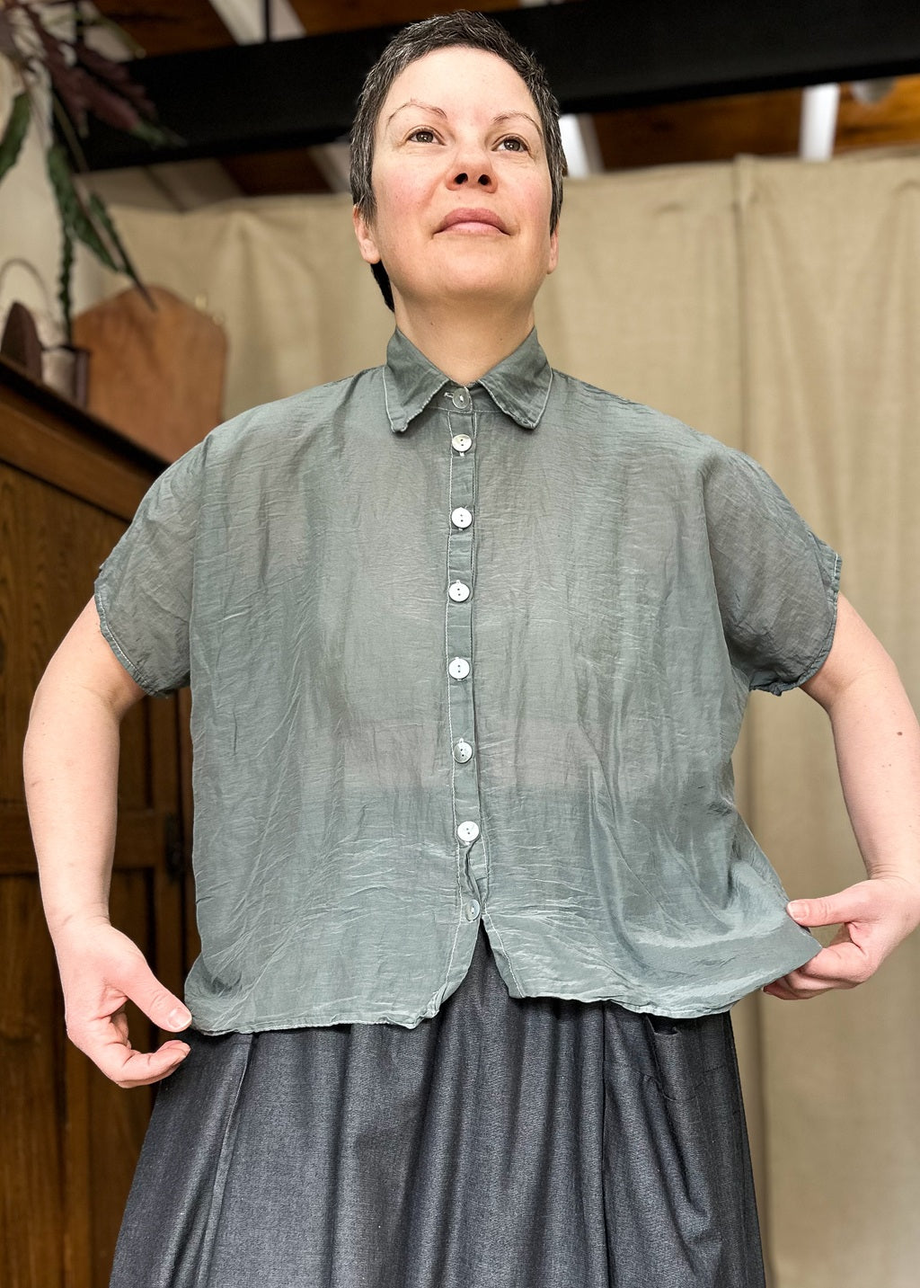 Montana Shirt in Mist Cotton/Silk