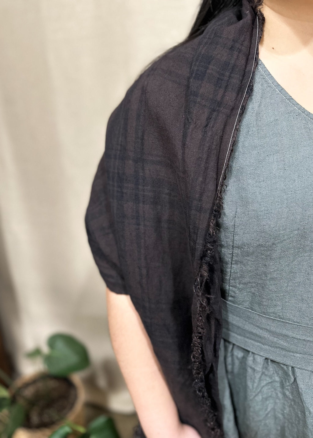 Espresso Linen Scarf — Hand-Frayed & Artisan Dyed