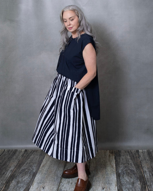 Dessa Navy Stripe Cotton Skirt