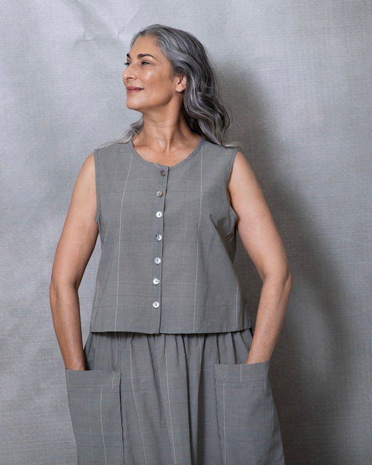 Ria Plaid Cotton Vest - M/L
