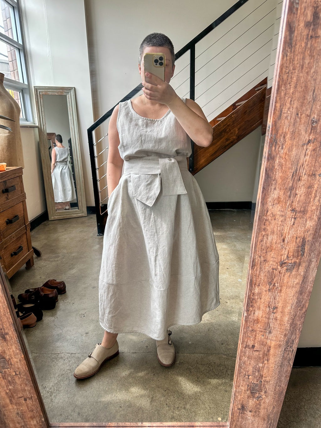 Cleo Dress - Oatmeal Dobby Weave