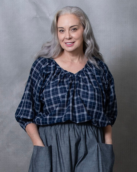 Athena Navy Check Cotton Top