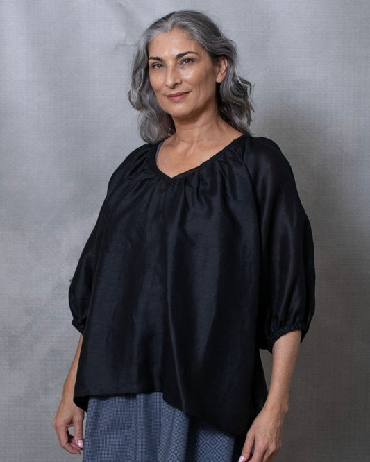 Athena Black Linen Top