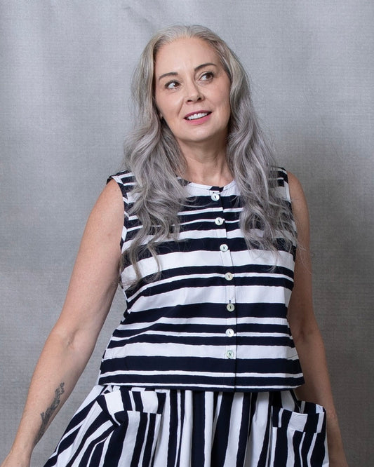 Ria Navy Stripe Cotton Vest - M/L