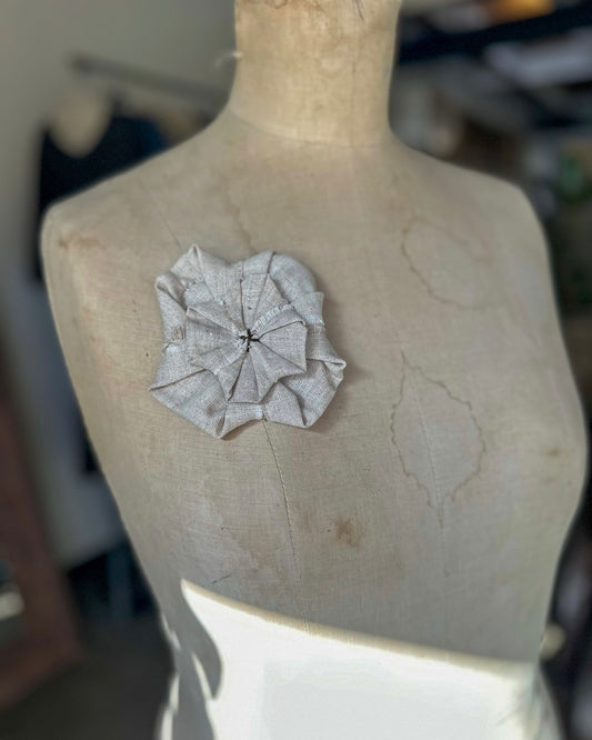 Fabric Flower Brooch - Natural Linen