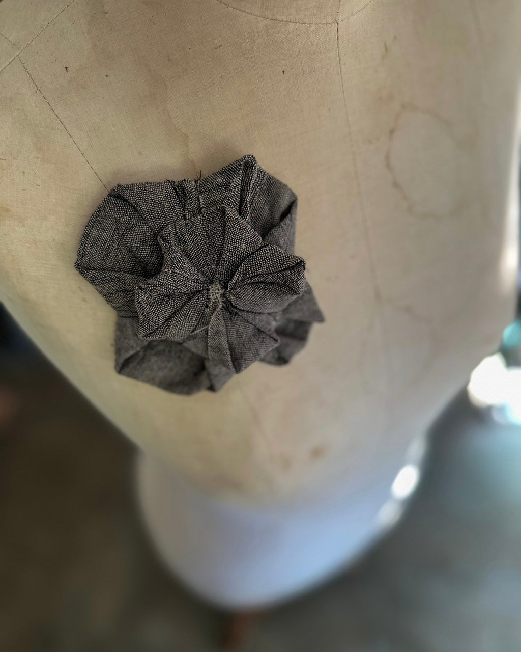 Fabric Flower Brooch - Dark Flax