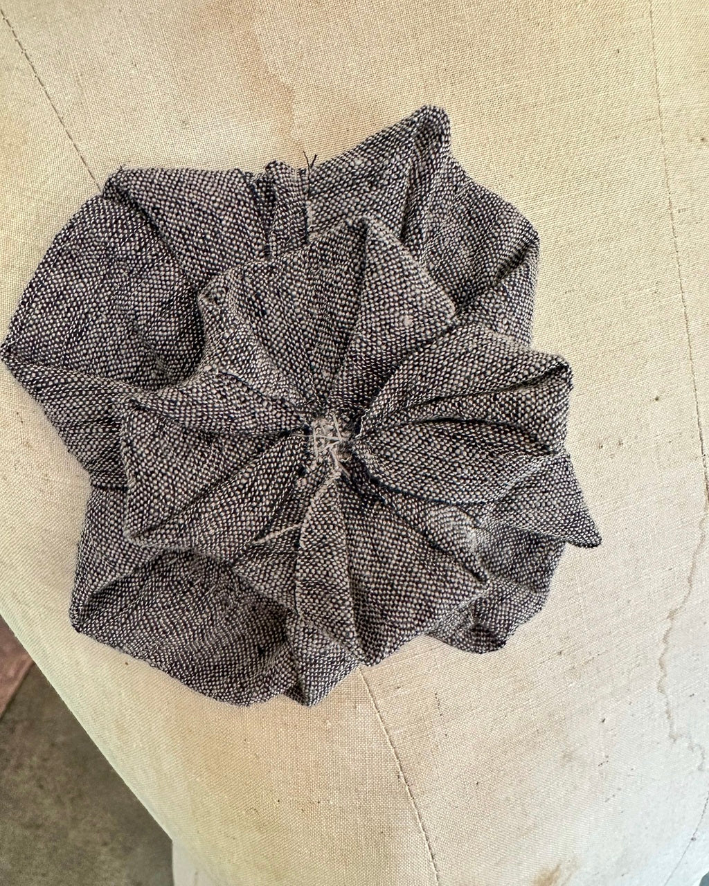 Fabric Flower Brooch - Dark Flax