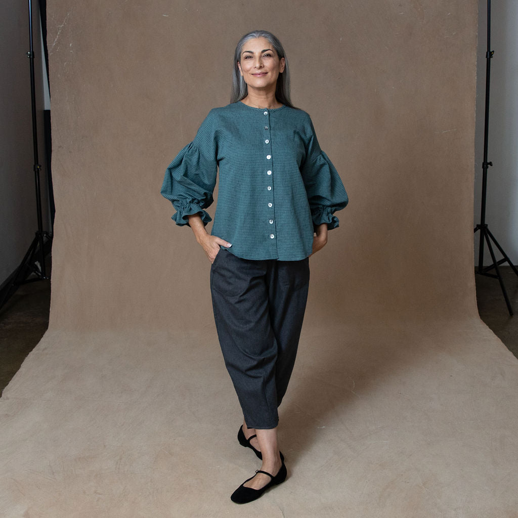 Celine Teal Dobby Weave Blouse